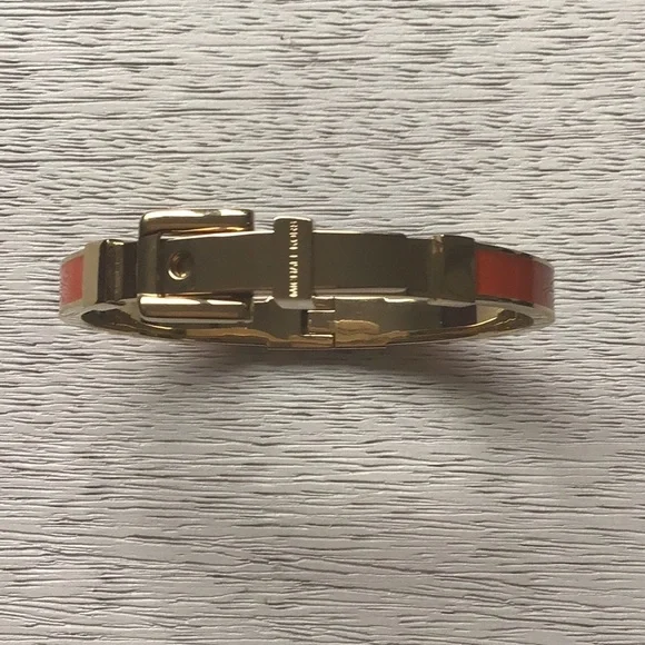 Gold-Tone Orange Epoxy Buckle Bangle Bracelet - Picture 2 of 4